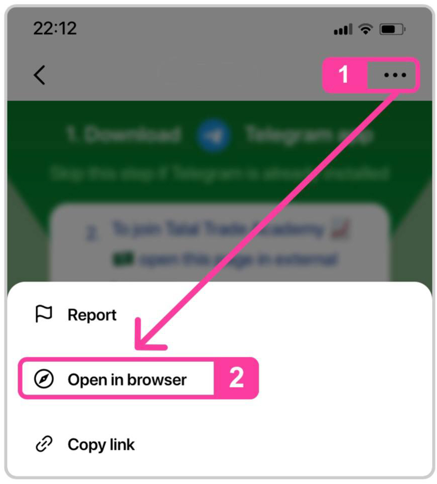Tap three dots – open in browser